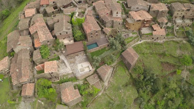 Aerial drone view of Talasnal xisto schist shale village in Lousa, Portugal