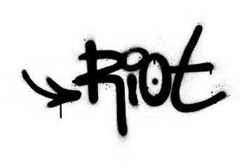 graffiti riot word sprayed in black over white