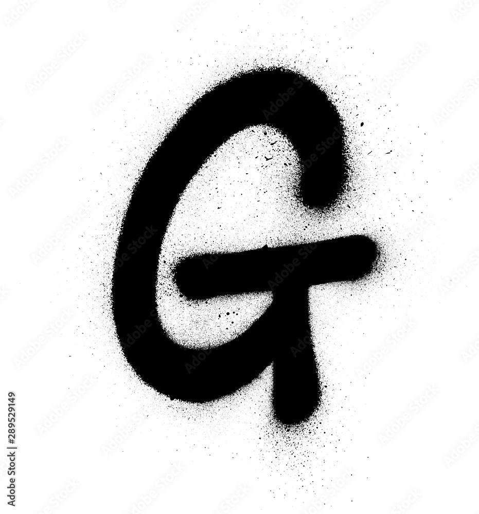 Wall mural graffiti small fat G font sprayed in black over white