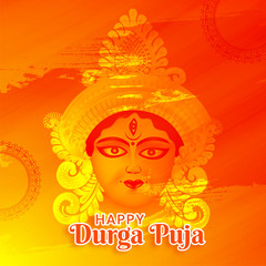 Happy navratri. Indian Festival Durga Puja with abstract background and Goddess Durga beautiful Face Illustration.