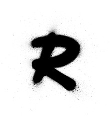 graffiti small fat R font sprayed in black over white