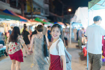 Holiday of women at walking travel,Holiday of women at walking travel at  Wualai Walking Street in Chiang Mai