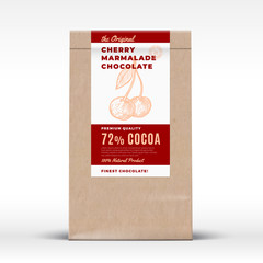 The Original Cherry Marmalade Chocolate. Craft Paper Bag Product Label. Abstract Vector Packaging Design Layout with Realistic Shadows. Modern Typography and Hand Drawn Berries Silhouette.
