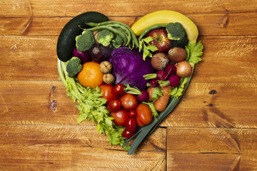 Top view heart shaped vegetable arrangement
