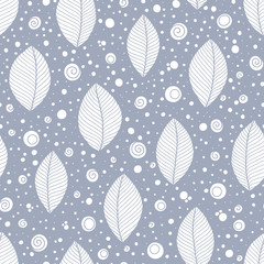 Hand-drawn leaves in doodle style seamless pattern.