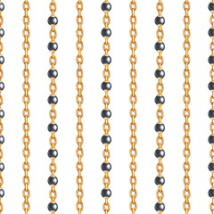 Golden chain seamless pattern isolated on white background