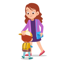 kids with parent on first day school