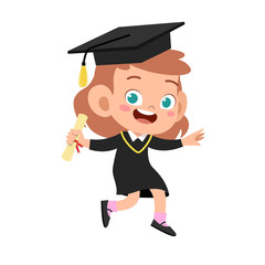 happy cute kid jump graduation vector design