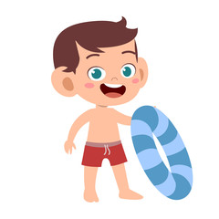 happy cute kid with swim ring vector