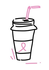 Outline web icon - breast cancer, pink ribbon, medicine for your design. healthcare medical doodle sketch lines