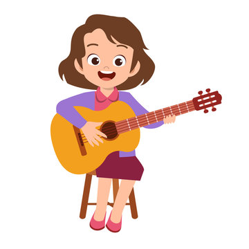 Happy Cute Teen Play Guitar Sing Artist