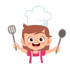 happy cute kid chef cook in kitchen