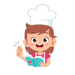 happy cute kid chef cook in kitchen