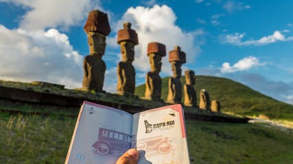 Passport, thumb, Rapa Nui Stamp and Ahu Nau Nau