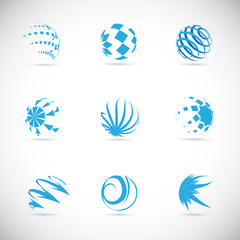 Globe Logo Set - Isolated On Gray Background - Vector Illustration. Abstract Globe Vector For Web Icon, Tech Logo And Element Design. 3D Blue Icons For Earth, Global, Globe, Planet And World Logo