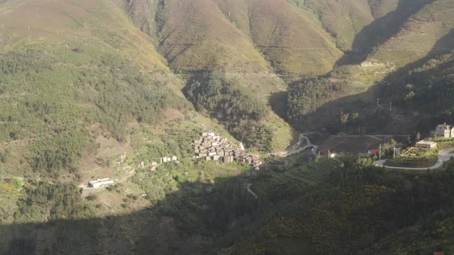 Aerial drone view of Piodao schist shale village in Serra da Estrela, Portugal