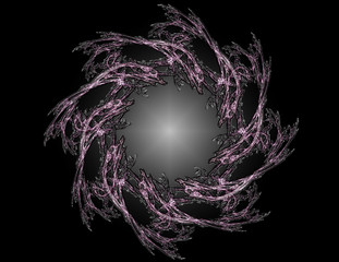 Naklejka premium Particles of abstract fractal forms on the subject of nuclear physics science and graphic design. Geometry sacred.