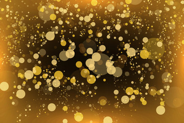 Light abstract glowing bokeh lights. Bokeh lights effect isolated on black background. Festive golden luminous background. Christmas concept