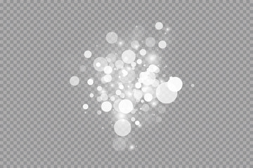 Glow light effect. Vector illustration. Christmas flash dust. White sparks and glitter special light effect. Vector sparkles on transparent background. Sparkling magic dust particles
