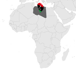 Location Map of Libya on map Africa. 3d  State of Libya flag map marker location pin. High quality map of  Libya.  Vector illustration EPS10.