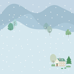 Fototapeta na wymiar Illustration of countryside landscape with falling snow.