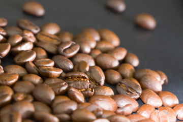 delicious roasted coffee beans very close up