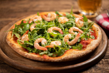 Pizza with prawn and soft cheese