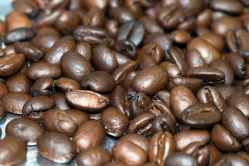 delicious roasted coffee beans very close up