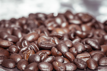 delicious roasted coffee beans very close up