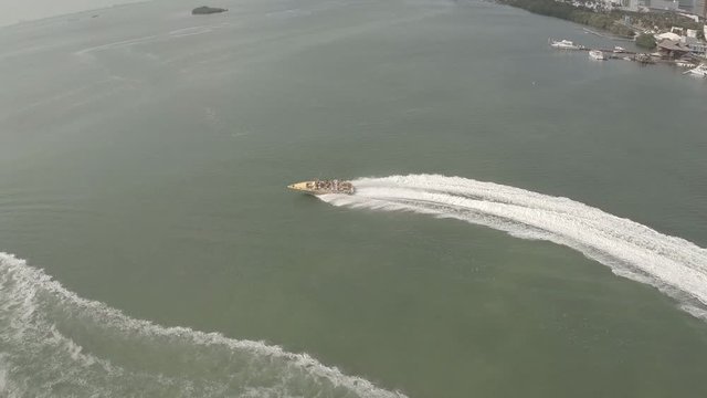 Aerial Shot of Speedboat Full of People Doing Circles