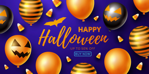 Naklejka premium Happy Halloween background with balloons. Vector illustration.