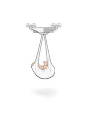 global digitalization concept and quadcopters deliver babies, vertical vector illustration isolated on a white background