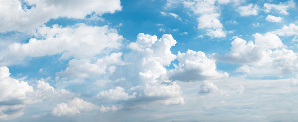 blue sky background with white clouds during day . panorama .