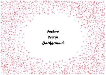 Obraz premium Festive pink rectangle confetti background. Abstract frame confetti texture for holiday, postcard, poster, website, carnival, birthday, children's parties. Cover confetti mock-up. Wedding card layout