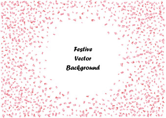 Festive pink rectangle confetti background. Abstract frame confetti texture for holiday, postcard, poster, website, carnival, birthday, children's parties. Cover confetti mock-up. Wedding card layout