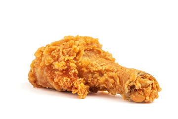 Crispy on the outside and soft in fried chicken leg isolated on white background with clipping path