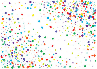 Festive color square confetti background. Abstract frame confetti texture for holiday, postcard, poster, website, carnival, birthday, children's parties. Cover confetti mock-up. Wedding card layout