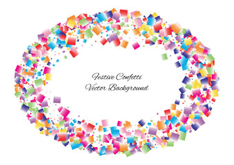 Festive color square confetti background. Abstract frame confetti texture for holiday, postcard, poster, website, carnival, birthday, children's parties. Cover confetti mock-up. Wedding card layout
