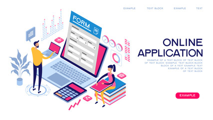 Online application isometric concept banner