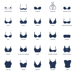 Types of bras. The complete vector collection of lingerie - obrazy, fototapety, plakaty