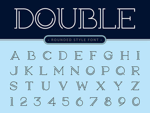 Vector of Modern Alphabet Letters and numbers, Parallel lines stylized rounded fonts, Double Line for each letter.