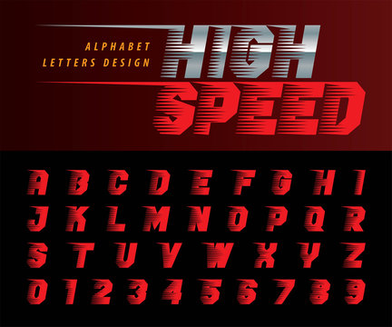 Vector of Futuristic Alphabet Letters and numbers, Speed effect faster motion Alphabet Font