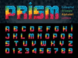 Vector of Geometric Alphabet Letters and numbers, Abstract Colourful Prism Font triangle shape