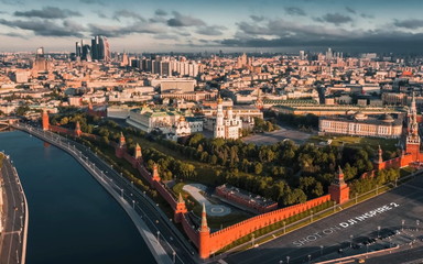 Fototapeta premium Moscow panorama over the city clouds