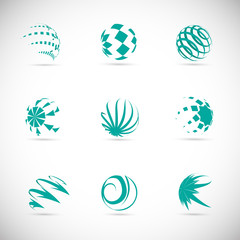 Globe Logo Set - Isolated On Gray Background - Vector Illustration. Abstract Globe Vector For Web Icon, Tech Logo And Element Design. 3D Green Icons For Earth, Global, Globe, Planet And World Logo