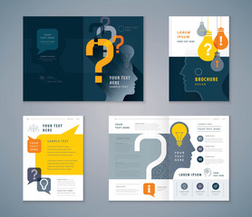 Cover Book Design Set, colorful Human head with Light Bulb and Question Mark Background vector Template Brochures