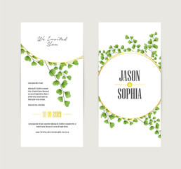Set of watercolor creeping fern wedding invitation banner, card, cover, layout template