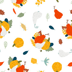 vector seamless pattern. Cozy time cartoon style illustration. set of pumpkins