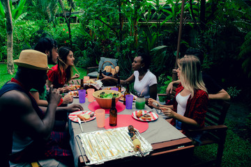 barbecue and party.Happy of group friends with barbecue party in nature