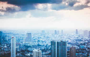 aerial view of Bangkok City skyscrapers with King Power MahaNakhon building Thailand